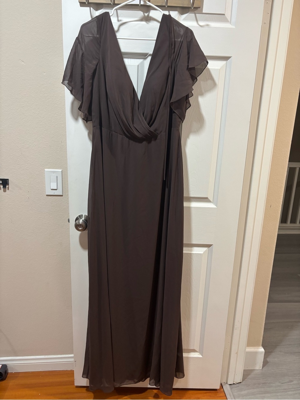 Jasmine Brown V-Neck Flutter Sleeve Maxi Dress